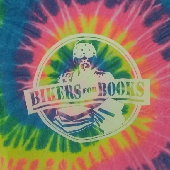 Tie-dye Bikers For Books Motorcycle T-shirt Tee - Picture 4 of 4